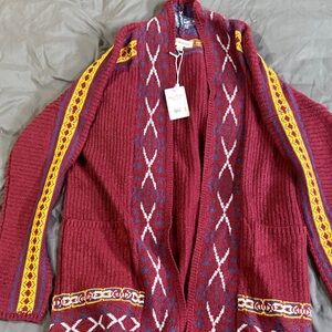 Lucky Brand Burgundy and Yellow Knit Cardigan